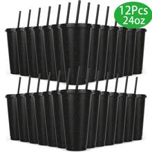 5/12 Packs Tumbler With Straw And Lid Water Bottle Reusable Cups Tumblers And Water Glasses Plastic Drinking Straw Tumbler Iced Coffee Travel Mug Cup For Parties Birthdays Adults (24 Oz, Assorted Color)