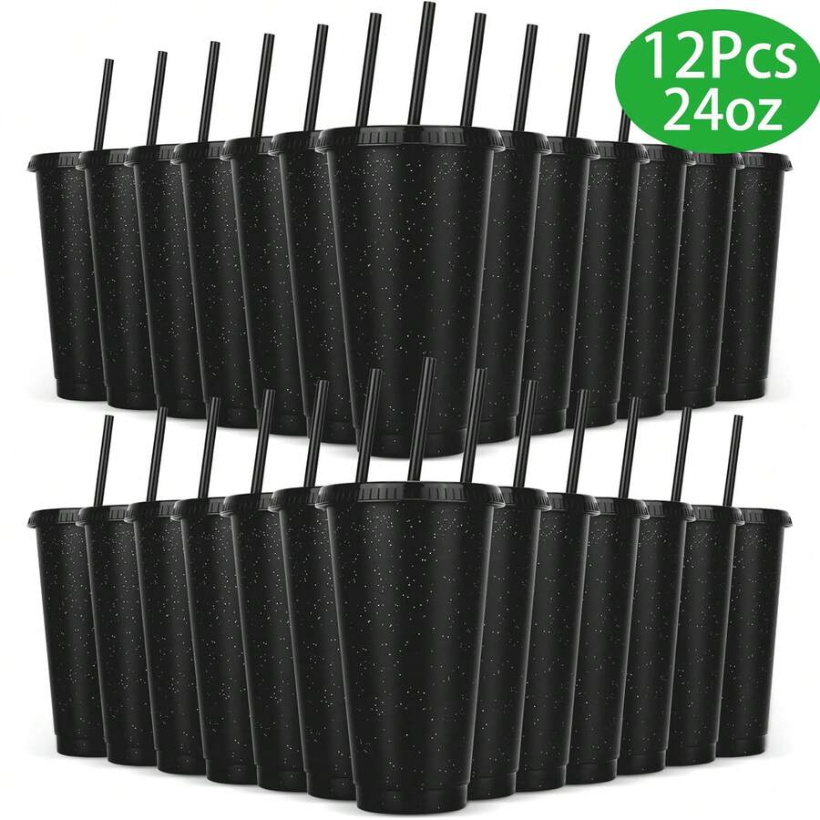 5/12 Packs Tumbler With Straw And Lid Water Bottle Reusable Cups Tumblers And Water Glasses Plastic Drinking Straw Tumbler Iced Coffee Travel Mug Cup For Parties Birthdays Adults (24 Oz, Assorted Color)