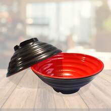 Kit Of 2 Oriental Bowls 750ml Round Melamine Bowl For Ramen Broths - Black / Red - View 3