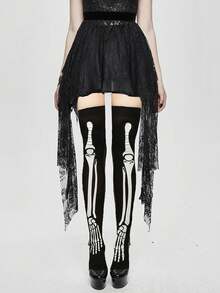 2 Pairs/1 Pair Women Gothic Style Skeleton Bone & Bloody Pattern Over-The-Knee Socks, Suitable For Halloween Costume Play, Y2k