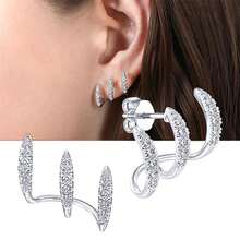 Huitan Silver Color Claws Stud Earrings With Crystal AAA CZ Stone Modern Design Fashion Versatile Accessories Women 2022 Jewelry - E2081 - 查看 1