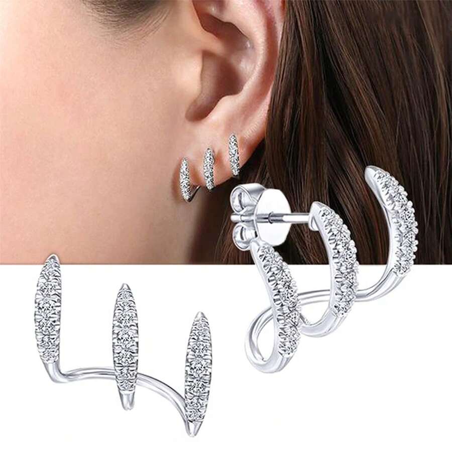 Huitan Silver Color Claws Stud Earrings With Crystal AAA CZ Stone Modern Design Fashion Versatile Accessories Women 2022 Jewelry - E2081 - 查看 1