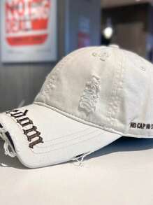 Back-To-School Season Star Same Style Fashion Retro Broken Hole Cool Embroidery Letter Baseball Cap Big Head Circumference American Cap Young Couple Fashion Street Curved Brim Hat Blocking Ultraviolet Sunshade Hat Outdoor Sports Wear Retro European And American Style Unisex Couple Baseball Cap