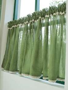 1 件美式乡村风格透明绿色十字亚麻复古短窗帘，适合小窗户 - 彩色 - 查看 2