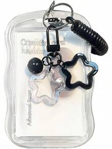 1Pcs Cute Photocard Holder Keychain Kpop Photo Card Holder Wave Photocard Keychain Transparent Pc Holder Photocards Holder Bus Student Card Photo Protector - 1 - 查看 1