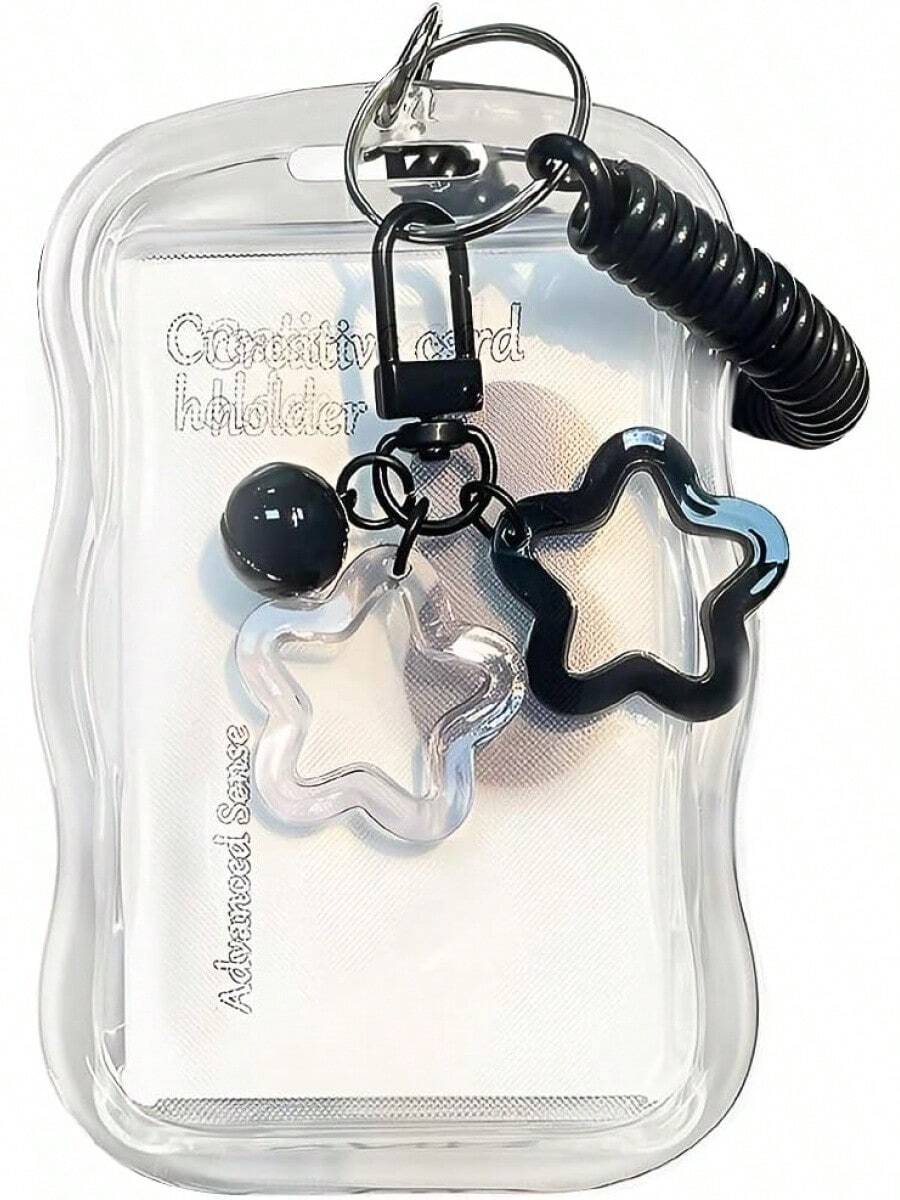 1Pcs Cute Photocard Holder Keychain Kpop Photo Card Holder Wave Photocard Keychain Transparent Pc Holder Photocards Holder Bus Student Card Photo Protector - 1 - 查看 1