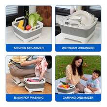 Collapsible Dish Basin 2.4Gal/9L, Foldable Kitchen Sink Tub With Drain Plug,Wash Basin For Dishes,Fruits,Bottles,Space-Saving For RVs,Camping & Laundry(Gray) - Grey - View 6