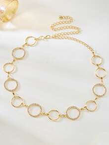 1pc Women's Gold Metal Waist Chain Dress Accessory, Large Gold Circle Linked Waist Chain, Body Jewelry