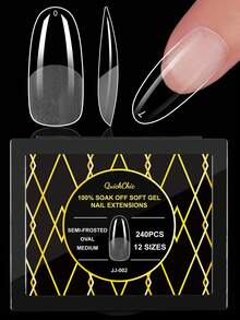 240pcs Press-On Nail Stickers, Full Coverage Fake Nails, Square, Almond, Pointed, Coffin Shapes, Transparent, Glossy, Suitable For Salon And Home Use, Square Gel Manicure, Nail Extension Kit - Clear - View 12