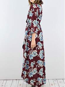 Boho Retro Polka Dot Rayon Mix Casual  Maxi Dress With Folded Cap Sleeve Side Pockets Versatile Summer Dress For Women - 酒紅色 - 查看 4