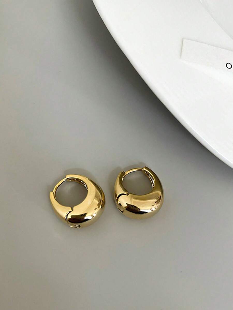 1 Pair Geometric Hoop Earrings, Fashionable High-End Minimalist Earrings, Versatile For Commuting And Elegant Elegant - Golden - View 1