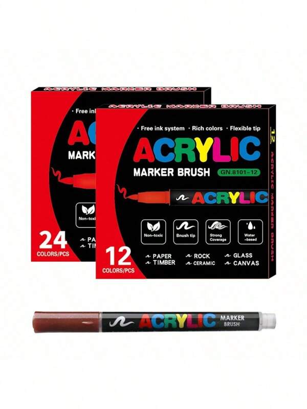 12/24/36/48/60-Color Acrylic Markers, Soft Brush Tip Acrylic Markers, Quick-Drying And Water-Resistant, Suitable For Canvas, Rock Art, Wood, Stones, Glass, Ceramics, Fabric Painting, And DIY Crafts – Perfect For Back-To-School Gifting.