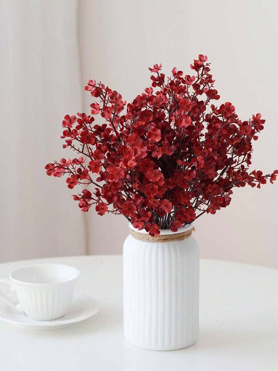 1pc/3pcs Plastic Artificial Flower Bouquet, Cherry Blossoms Artificial Flowers Baby's Breath,Modern Artificial Flower Bundle For Home Decor,Fake Plants,Fall Decor,Room,Desk,Garden Decor,Room Decoration Stuff