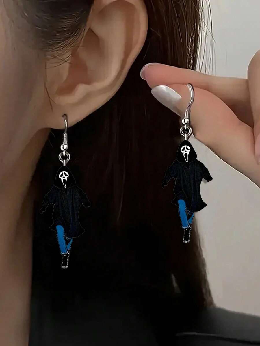 1 对创意尖叫鬼亚克力吊坠耳环 - 采用卡通人物设计，休闲风格，不锈钢挂钩，防过敏，女士珠宝，适合日常佩戴、送礼、万圣节、圣诞节、派对和全年使用，是送给家人和朋友的完美节日和生日礼物 - 彩色 - 查看 1