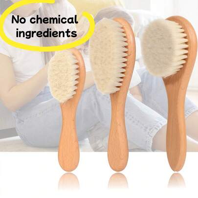 CKZXS 木柄发刷，天然柔软山羊毛婴儿头皮护理刷，温和呵护头皮，完美头皮护理产品（不含化学成分）