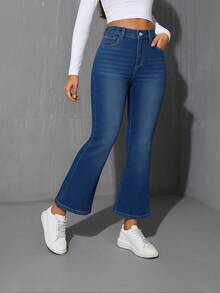 Damen Winter Warm Klassische Bootcut Jeans mit Whiskerring, bürotauglich und bequem für Reisen, Stretch Denim Hose - Blau - Übersicht 5