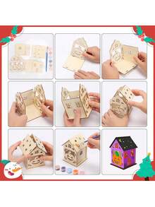 Bộ 6 đồ thủ công nhà bí ngô bằng gỗ - Tự làm sơn 3D nhà bí ngô nghệ thuật và thủ công để trang trí tiệc Halloween - Nhiều màu - Xem 7