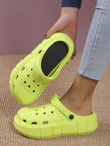 Women's Basic Hollow Out Thick Sole Slip-On Shoes, Suitable For Commuting, Office, Party, Beach - MUIT Mint Green - View 2