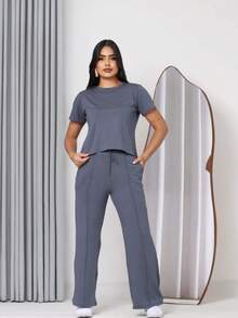 Women's Comfort Casual Sweatshirt Set - Dark Grey - View 1