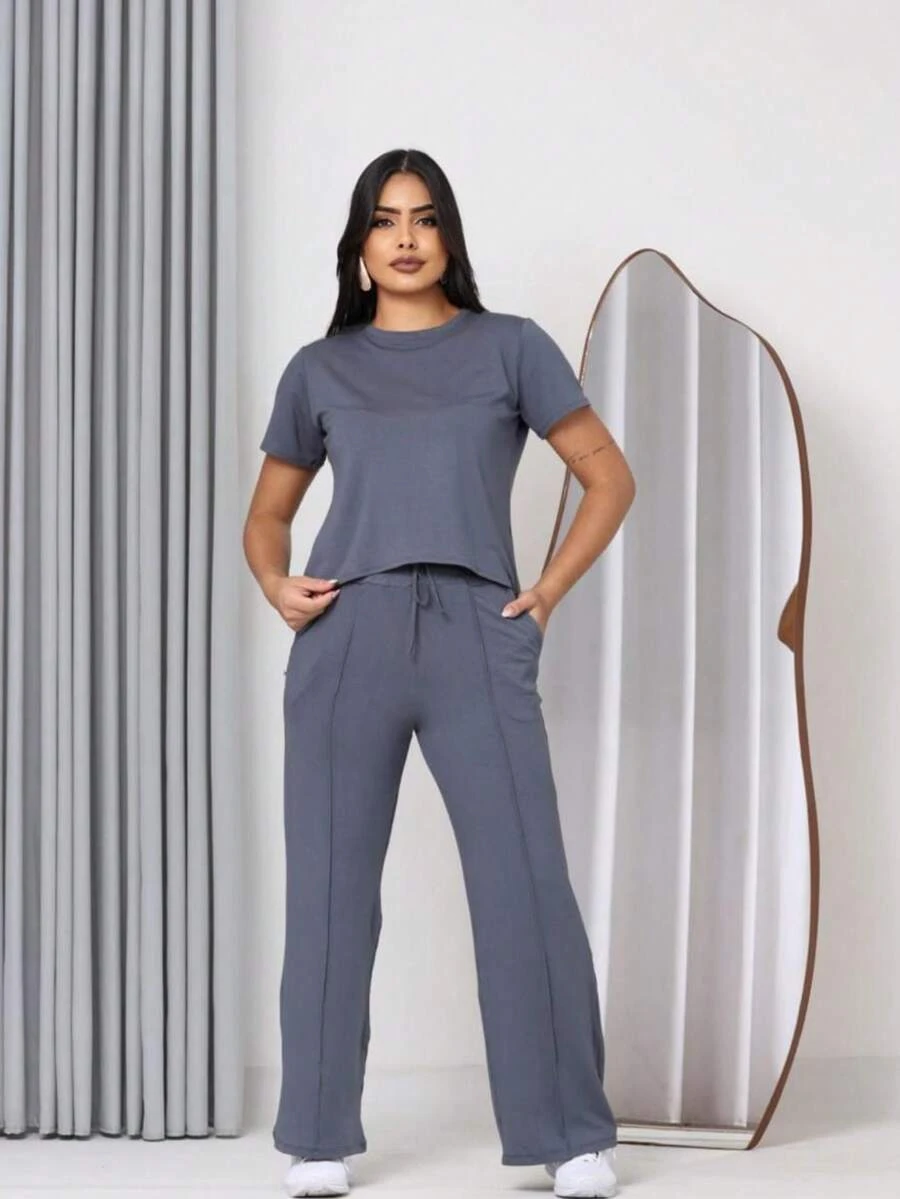 Women's Comfort Casual Sweatshirt Set - Dark Grey - View 1