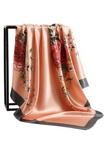 1pc 35.4 Inch Square Scarf, Fashion Printed 90cm Scarf Shawl Neckerchief Luxury Silk Feeling For Women, All Season