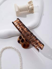 1 件 13 厘米豹纹纯色塑料花朵发夹，适合日常佩戴发饰女士爪夹秋季配饰秋冬度假装女士 - 彩色 - 查看 4