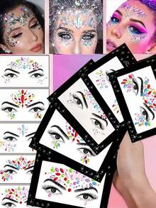 5 件大尺寸 AB 脸部水钻、脸部宝石套装、脸部珠宝贴纸套装、闪光美人鱼脸部水晶、混合风格脸部珠宝水晶贴纸套装、宝石脸部美人鱼狂欢派对水钻临时纹身，可作为女孩礼物，适合家庭和沙龙使用。（颜色和形状随机！！！）