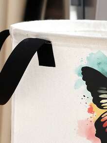 1pc Cartoon Butterfly Pattern Foldable Large Capacity Round Storage Basket With Handle, Multi-Purpose Storage Basket For Nursery, Baby Diaper, Clothes, Accessories, Collapsible Storage Box - Multicolor - View 10