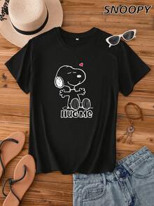 Hug Me 女款夏季休闲短袖可爱卡通印花针织毛衣 - 黑色 - 查看 1