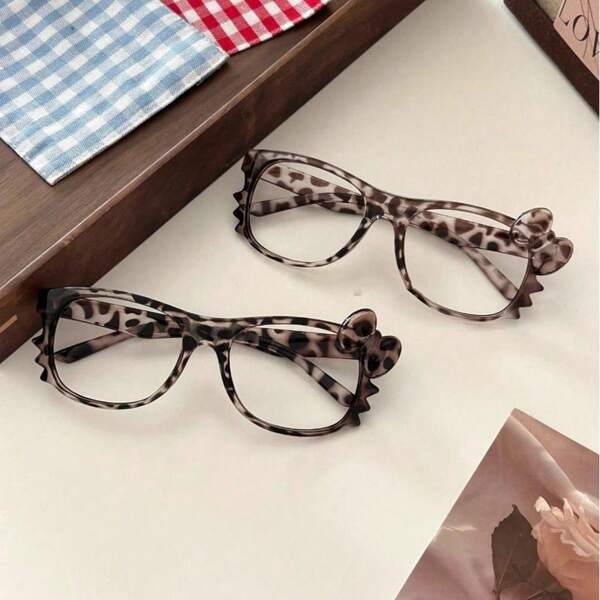 Sanrio 1pc Sanrio Kitty Leopard Print Eyeglasses Frame, No Lenses, Cute Solid Color Makeup Decorative Vintage Tortoiseshell Shaped Glasses, Party Decoration, Adorable & Fun