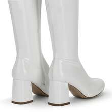 Women's Gogo Boots Wide Calf , Square Toe Chunky Side Zip Fashionable Knee High Boots For Women - 白色 - 查看 6