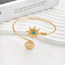 1 件 14K 镀金波西米亚风格绿松石和虎眼向日葵臂袖 - 优雅的铜臂环，女士百搭身体首饰，适合派对和休闲穿着