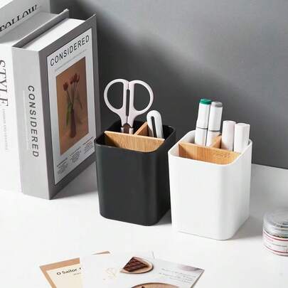 1pc Bamboo Bathroom Toothbrush Holder, 3-Slot Toothbrush & Toothpaste Organizer, Countertop Electric Toothbrush, Floss, Razor Storage Rack - Easy To Clean And Store, No Installation Required, Adds Natural Vibe To Your Bathroom! (Black, White)