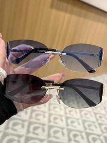 1 件/2 件/3 件女士时尚 Y2K 别致金属无框弧形前卫时尚眼镜，适合旅行、驾驶、时尚