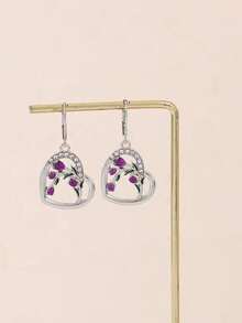 1 对银郁金香耳环紫色郁金香花吊坠耳环 - 纯银手工耳环，适合女士