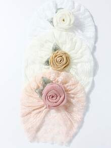 3pcs Rose Lace Hats, Suitable For Daily Use, Fits 0-2 Years Old - Multicolor - View 2