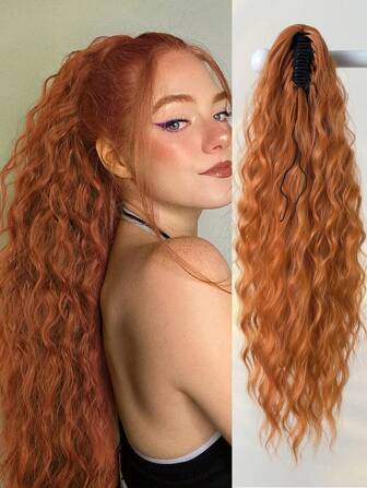 Långt vattenvågsklo hästsvansförlängningshår Blond 26 tum Värmebeständig fiber syntetisk hästsvansfrisyr för flickor Kvinnor Fest Används dagligen