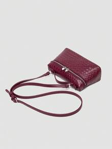 1 pièce Sac bandoulière carré en PU gaufré de couleur unie, convient pour la mode quotidienne et les sorties des femmes - Rouge foncé - Voir 6