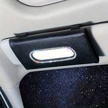 豪华 PU 皮革汽车遮阳板收纳架，镶嵌闪亮水晶钻，通用型车载纸巾盒配件