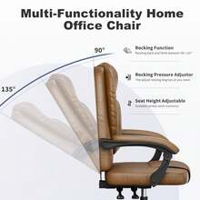 GartistGo Ergonomic High Back Office Chair - Premium PU Leather Recliner Chair With Inflatable Lumbar Support, Adjustable Swivel Chair For Executives - 棕色 - 查看 6