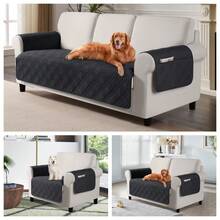 1PC  Waterproof Sofa Cover With Side Pocket, Non-Slip Washable Couch Protector, Anti-Scratch Pet Couch Cover For Dogs/Cats, Suitable For 1/2/3 Seater Living Room Black - 黑色 - 查看 1