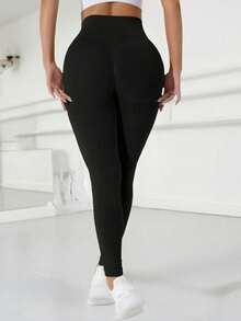 LOUNGEISTA 女士高腰修身鲨鱼印花打底裤，修身九分裤，轻薄面料，适合春秋季穿着 - 黑色 - 查看 6