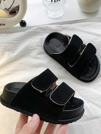 Fashion Children's Thick Sole Slippers, Unisex Open Toe Birkenstocks Style Hook And Loop Slides For Toddlers & Kids