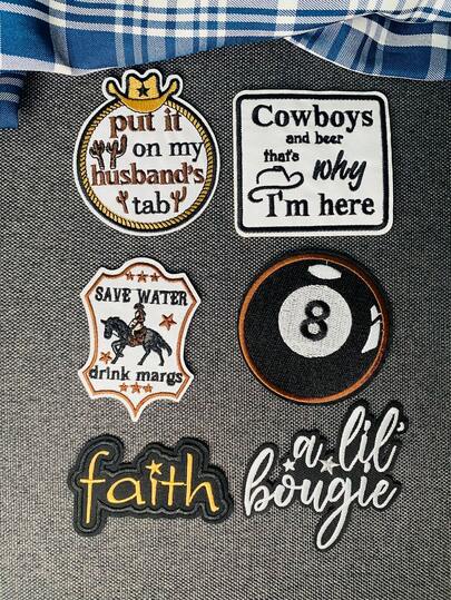 1 Set de 3/6 piezas de parches bordados con letras en inglés en blanco y negro, estilo vaquero y de billar, de poliéster, parches aplicables con plancha o costura, adecuados para mochilas, vaqueros, chaquetas, camisetas, sombreros, vestidos, etc.