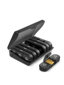 1 Set Of 7-Day Portable Pill Storage Box (7 Dispensing Boxes+1 Storage Box),Medicine Box,Pill Holder, Pill Container, Candy Box Pill Organizer, Pill Box, Pill Case, Multi-Color Travel Medicine Storage Container With Compartments, Used For Organizing Morning/Afternoon/Evening Medicines, 21 Grid Black Medicine Box Classification Box, Portable Medicine Box Plastic Sorting Box - Multicolor - View 1