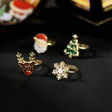 1pc Funny Cartoon Christmas Reindeer & Snowflake Santa Adjustable Ring, Suitable For Gift, Holiday Celebration, Daily Wear, Great For Friends - Multicolor - View 10