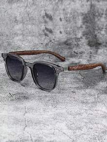 新款深棕色眼镜 女士复古木腿盒式圆脸眼镜 时尚眼镜。 - 無色 - 查看 4