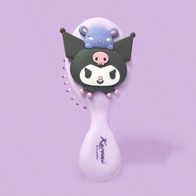  Peine de masaje 3D Kuromi de MINISO Sanrio, forma de dibujo animado linda, masaje del cabelludo y alisado del cabello, peine de maquillaje con forma de corazón, herramienta de peinado diaria y de viaje (1 pieza)