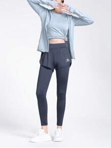 CAMEL CROWN 女士瑜伽服时尚透气运动服薄款修身健身服五件套 - 天水藍航海藍 - 查看 2