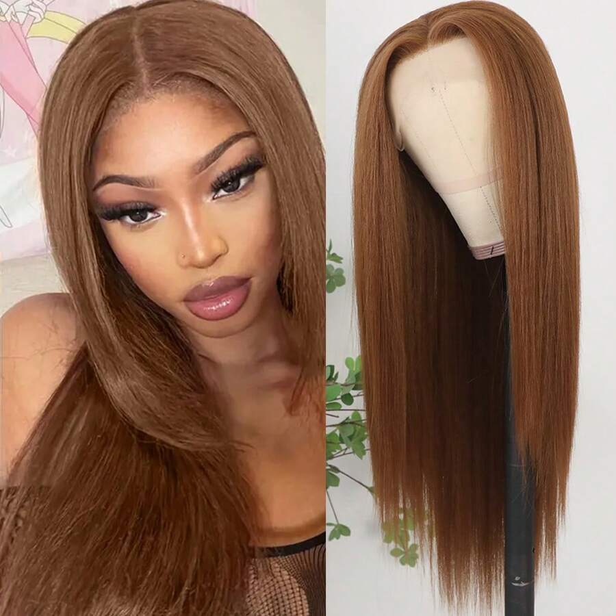 Peluca con cabello liso y largo de 32 pulgadas de color morado oscuro con encaje frontal. Peluca sintética de larga duración, resistente al calor, con frente de encaje sin pegamento, para uso diario, fiestas navideñas o cosplay de mujeres.